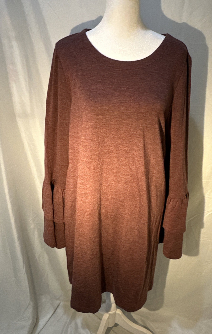 LOFT NWT Wine Bell‑Sleeve Dress – Round Neck Polyester Blend – Women’s Size M